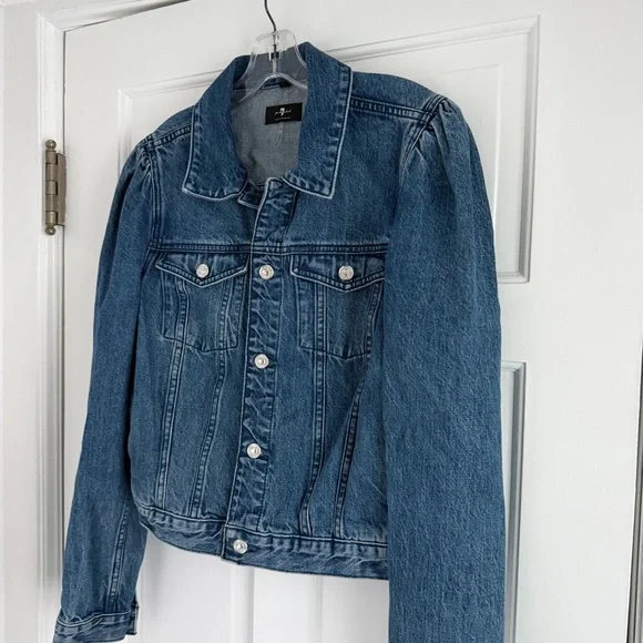 7 FOR ALL MANKIND Puff Sleeve Denim Jean Jacket - M - Picture 5 of 5